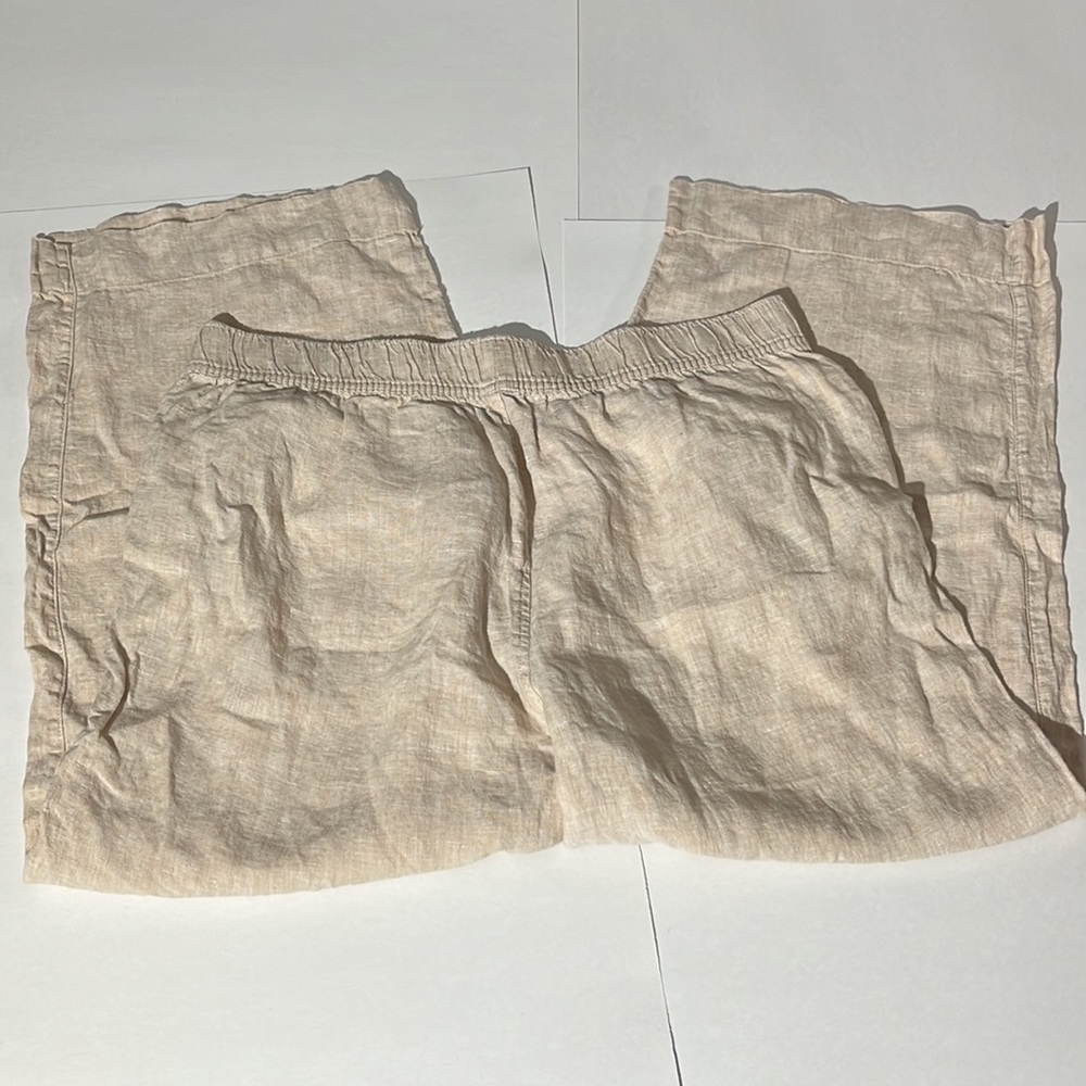 Tahari 100% Linen Cream Tan Cropped Wide Leg Pants Casual sz XL Summer Beach - Picture 6 of 8